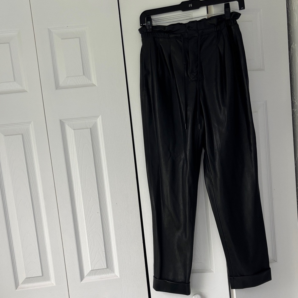 Alice + Olivia Draw String vegan leather black pants size XS